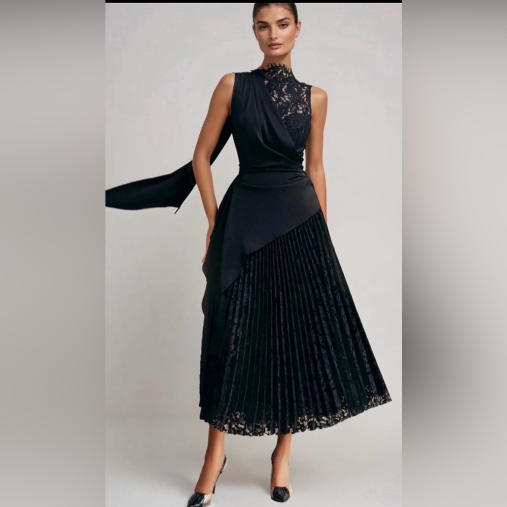 Chic One-Shoulder Black Lace Dress